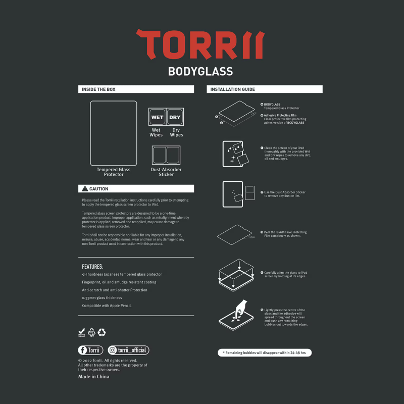 Torrii Bodyglass for iPad 10.2" (9th Gen 2021) Glass Screen Protector